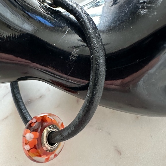 Retired Pandora Leather Bracelet Large Glass and Sterling Bead Charm ALE 925 - Picture 3 of 5